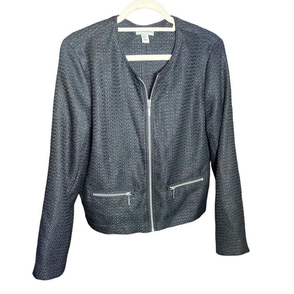 Adrienne Vittadini Womens Black Textured Zip-Up Blazer Sz XL